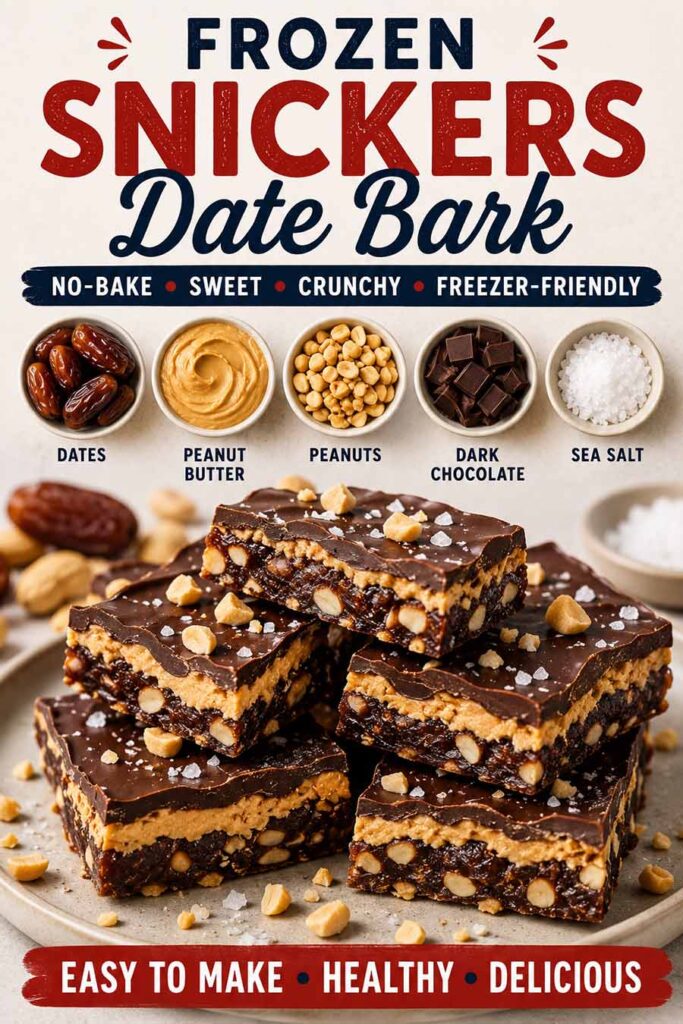 Frozen Snickers Date Bark