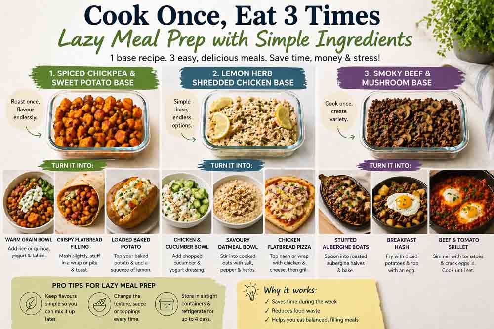Lazy Meal Prep: Cook Once, Eat 3 Times (With Simple Ingredients)