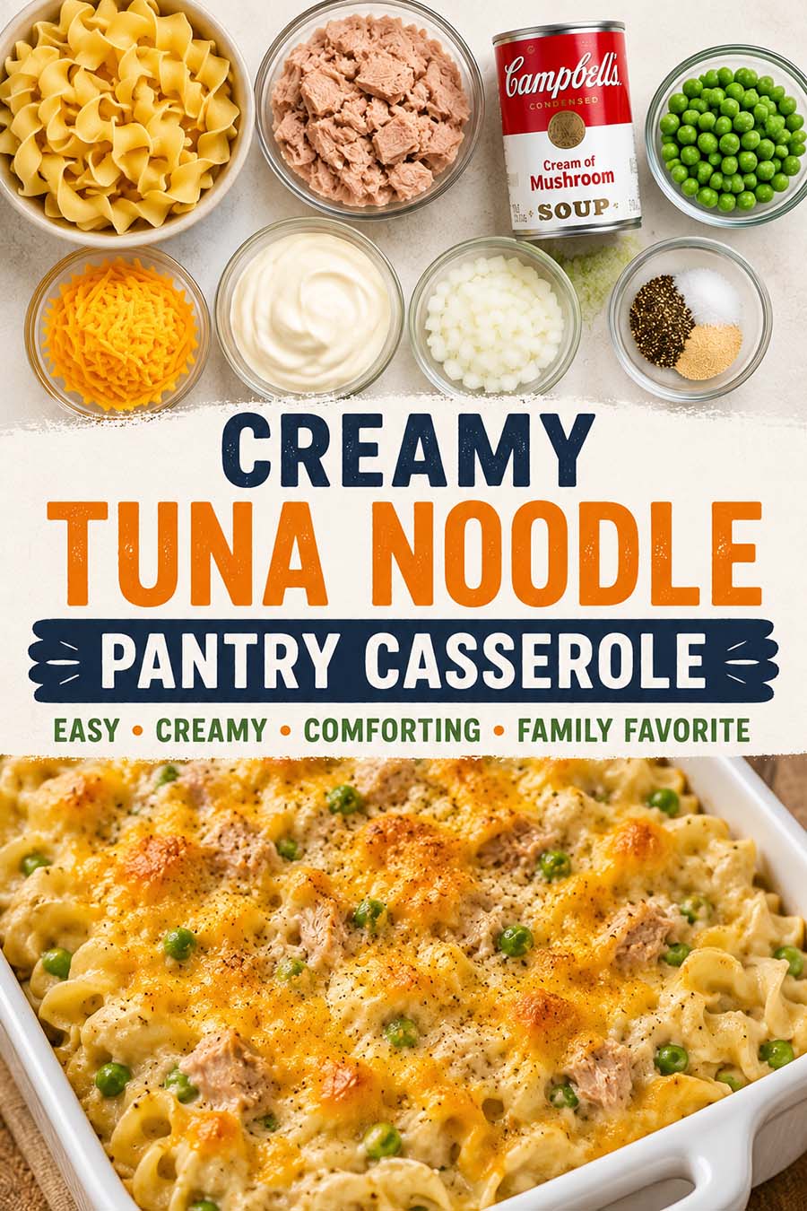 Creamy tuna noodle pantry casserole