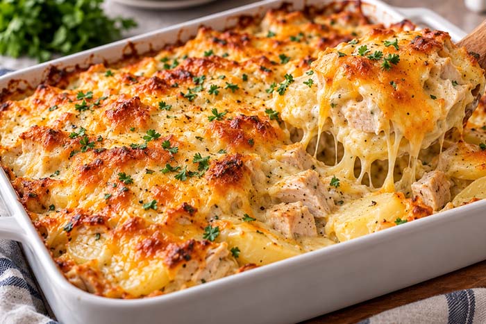 Cheesy Leftover Turkey Potato Casserole