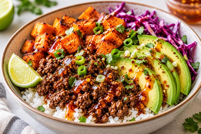 Hot Honey Ground Beef Bowl