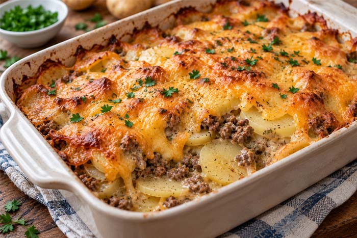 Cheesy Ground Beef and Potato Casserole (Easy Dinner)